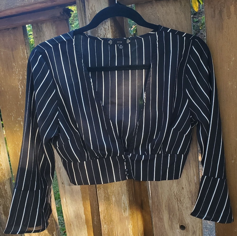 Cropped V neck Blouse